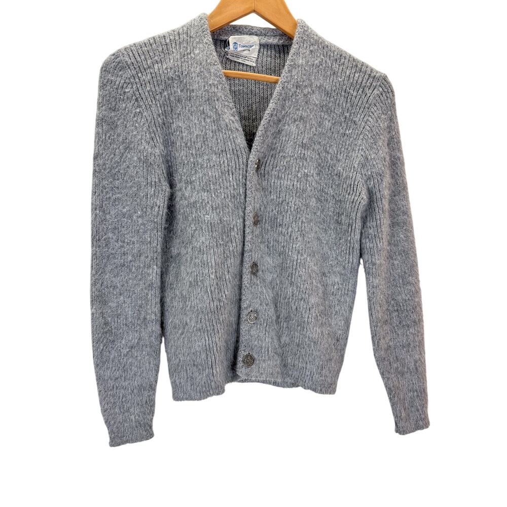 Vintage Towncraft Cardigan Womens sz M Gray Academia Classic Collegiate Preppy